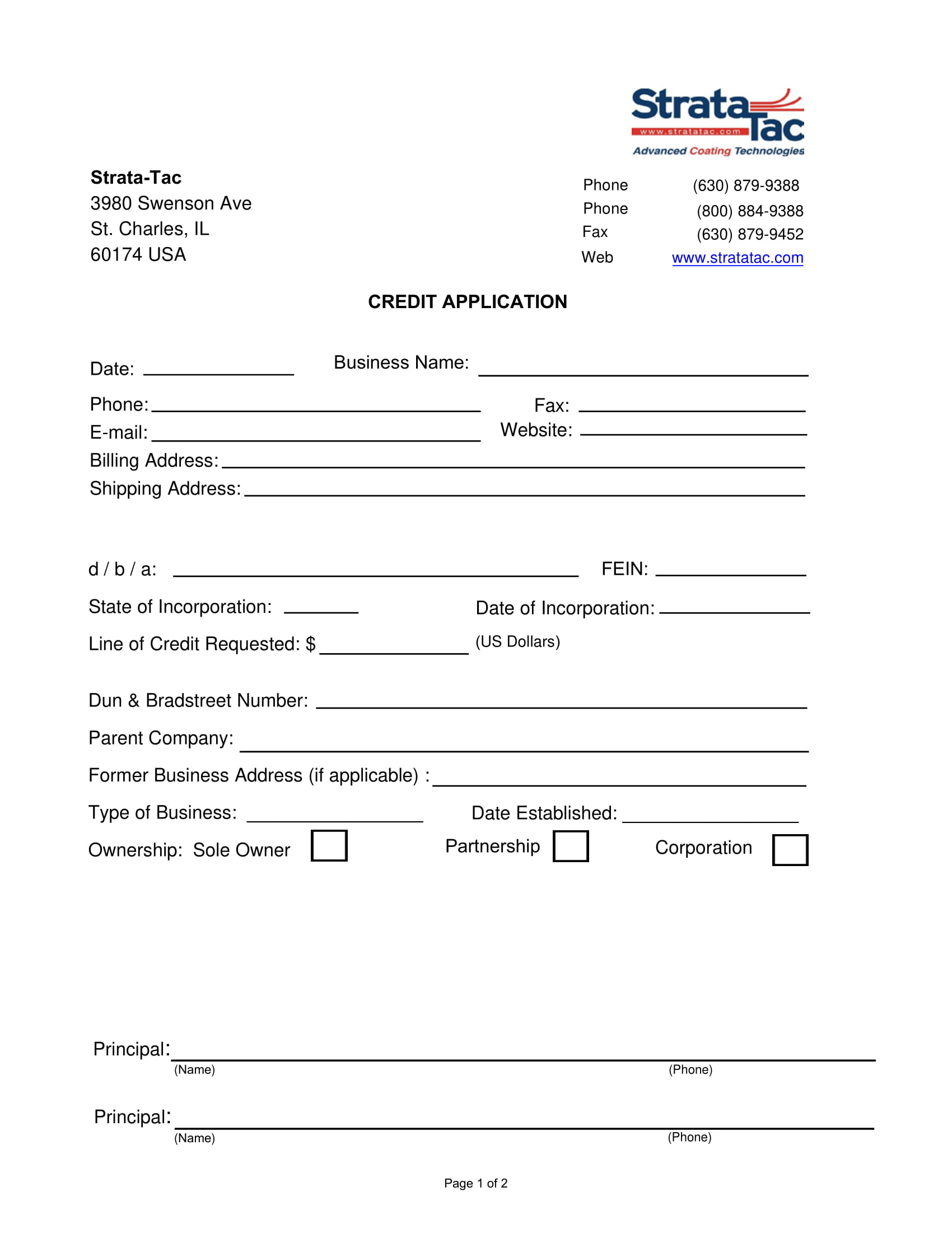 Strata Tac Credit Application