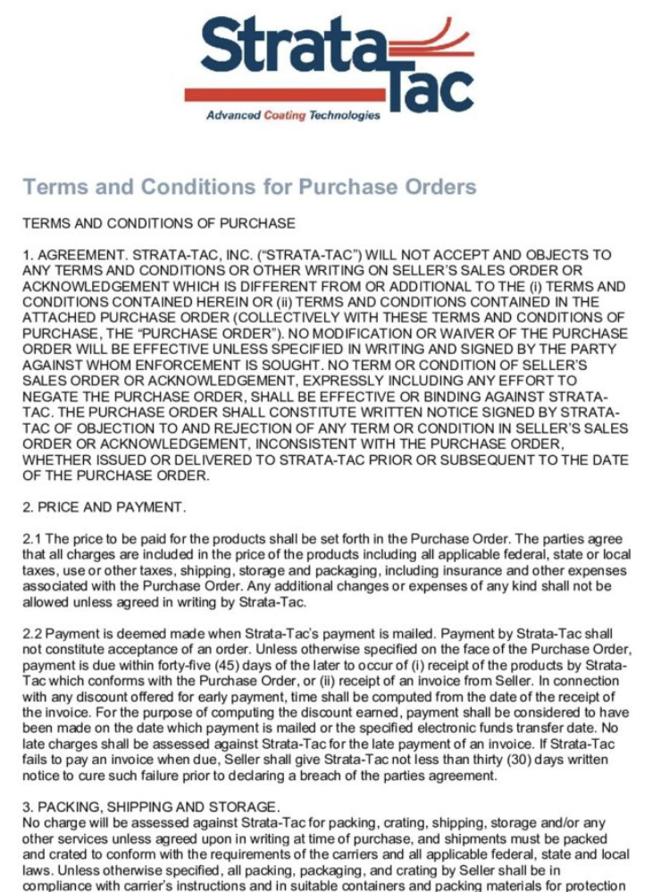 Terms and Conditions for Purchase Orders